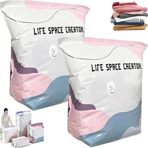 Sacs de rangement sous vide KZQ - Rangement compressé pour vêtements, couvertures et linge de lit - Sans pompe à air - Réutilisables et peu encombrants (1/5)