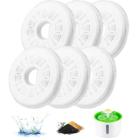 6 filtres pour fontaine à chats, filtres de rechange pour fontaine fleur 3L, avec résine et charbon actif pour chiens et chats (1/4)