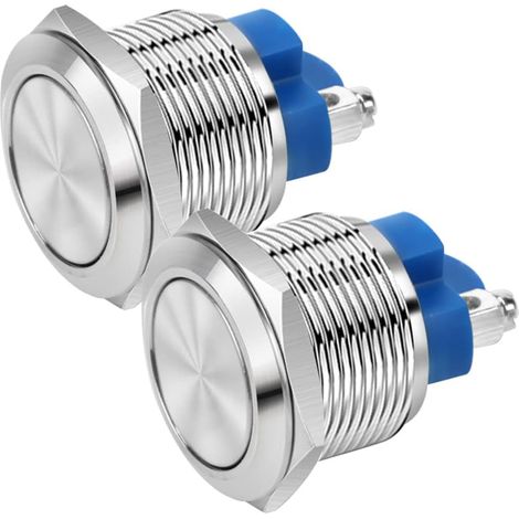2 pezzi 22 mm 2 A/12 V/24 V/125 V/250 V Interruttore a pulsante momentaneo Terminali a vite in acciaio inossidabile Pulsante impermeabile (testa piatta)