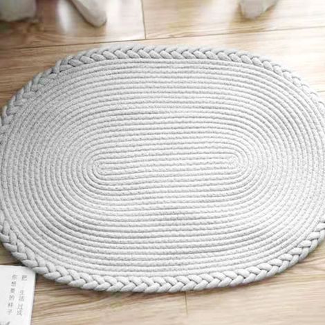 Tapis de chambre tissé à la main, tapis de chevet, tapis ovale pour bureau ou salon, tapis de sol blanc uni (1/5)