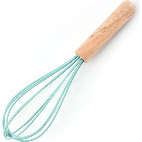 Fouet en silicone avec manche en bois - Idéal pour la pâte à crêpes, les œufs et les blancs d'œufs, les préparations pour gâteaux et le mélange. (1/5)