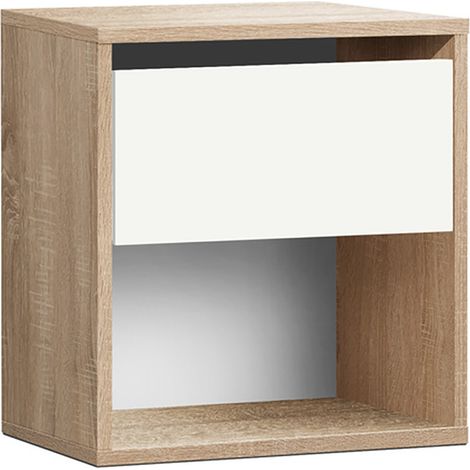 Table de chevet Table de nuit avec 1 tiroir sans poignée et étagère ouverte coloris Cambrian/blanc - Longueur 40 x Hauteur 42 x Profondeur 28 cm (1/2)
