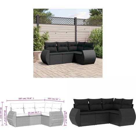 4-tlg. Garten-Sofagarnitur mit Kissen Schwarz Poly Rattan - Gartenmöbel - Outdoor Möbel - Rattan Gartenset - Lounge Set - Esstischgarnitur - Home & Living (1/3)