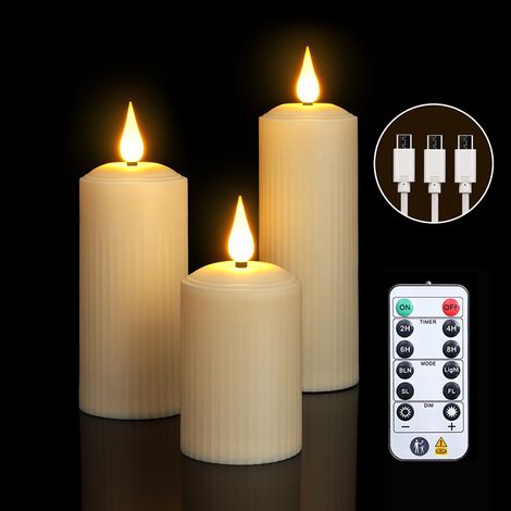 Bougies LED Rechargeables Sans Flamme, Effet Flamme Vacillante, Télécommande et Minuterie, Décoration Noël, S+M+L (1/5)