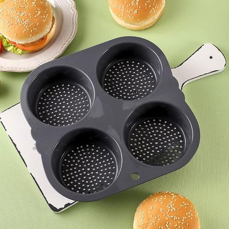 2 Silikon Hamburgerbrötchenformen je mit 4 Mulden, antihaftbeschichtet und flexibel
