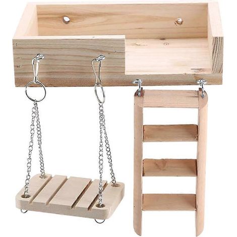 3-teiliges Hamsterkäfig-Spielzeugset aus Naturholz: Plattform, Leiter, Brücke, Schaukelständer