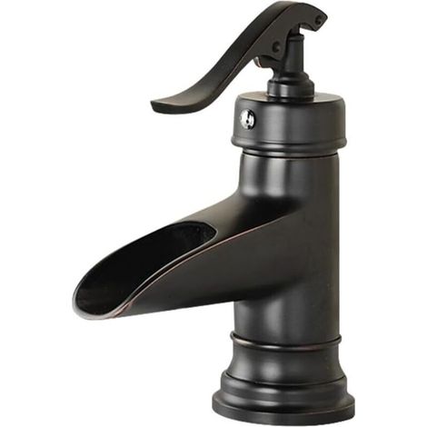 Einhebel-Waschtischarmatur mit Wasserfallfunktion, klassische Einloch-Badarmatur, Warm- und Kaltwasserarmatur (schwarz, kurze Ausführung, A)