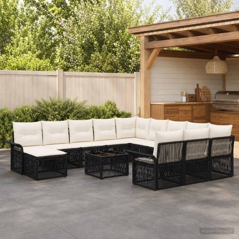 Salon de jardin modulable 13 pièces en polyrotin, cadre en acier, noir et blanc crème, 12 places - PANGIVO (1/5)