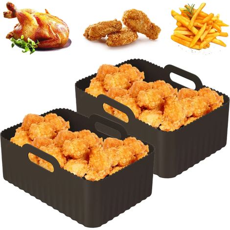 Juego de 2 cestas rectangulares de silicona para freidora de aire Ninja Foodi DZ201 DZ401 (de 8 a 10 L): accesorios aptos para uso alimentario y fáciles de limpiar.