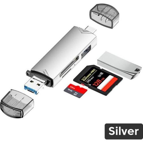 Lecteur De Carte SD TF - Adaptateur OTG USB 3.0 Type C Et Micro USB - 6 En 1 - Alliage D Aluminium - 2 To - 1 Pièce