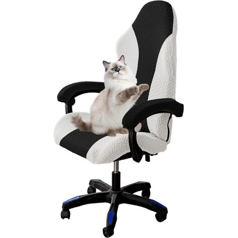 Funda para silla de oficina, funda elástica para silla de juegos con reposabrazos, funda para asiento de silla de ordenador, negra A. (1/5)