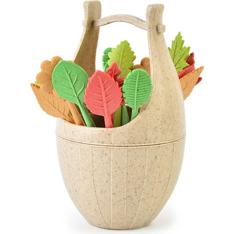 wooden Barrel Leaf Fruit Fork Orange Creative Tube Fruit Fork Small (1/3)