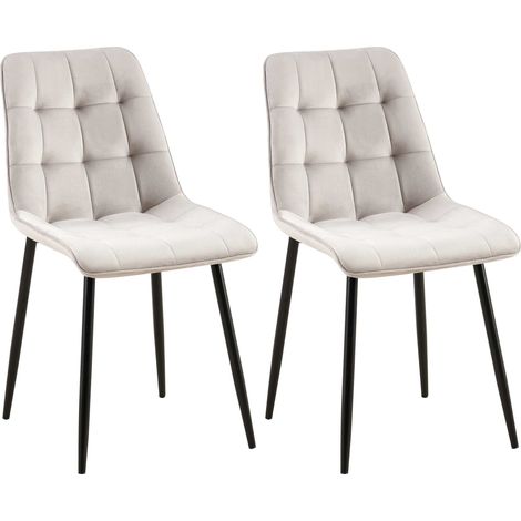 Set di 2 sedie da pranzo con cuciture decorative quadrate in velluto grigio struttura in metallo nero 100007478
