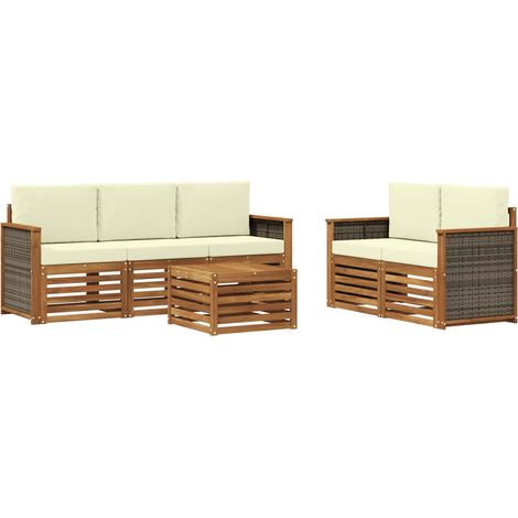Conjunto de sofás de exterior 6 uds. Natural y Crema vidaXL (1/5)