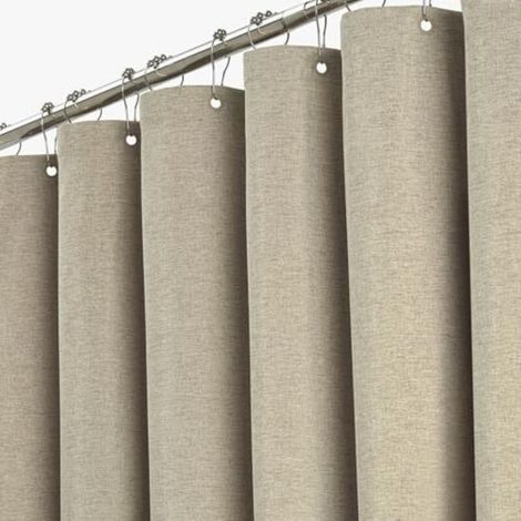 Petit rideau de douche en tissu 180 x 200 cm, texture lin, anti-moisissure, imperméable, avec 8 crochets, rideau de douche décoratif moderne et luxueux en polyester lavable pour baign