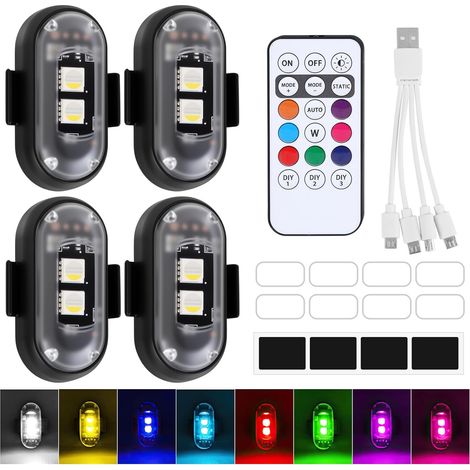 Juego de 4 luces estroboscópicas LED para coches con mando a distancia, 8 colores, recargables por USB, resistentes al agua, intermitentes para coches y camiones. (1/5)