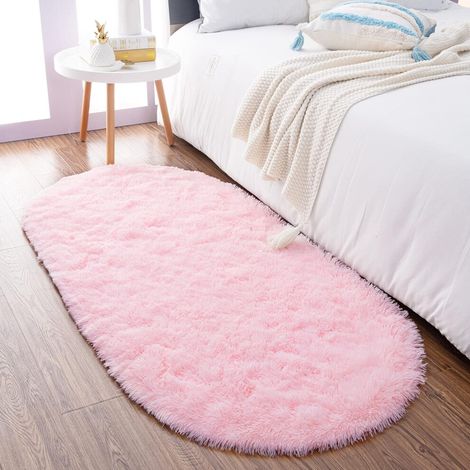 Tapis POWKOL ultra doux et moelleux rose, 60 x 160 cm, tapis ovale duveteux à poils longs, idéal pour la chambre d'enfant, la chambre de bébé et la décoration de chambre.