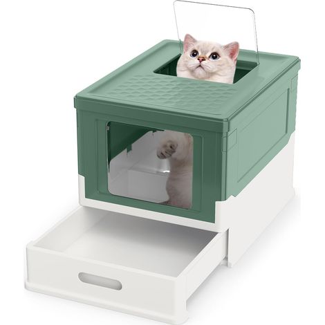 COSTWAY Lettiera per Gatti Pieghevole,Coperchio Ribaltabile,Gatti sotto 10 kg,Verde (1/5)