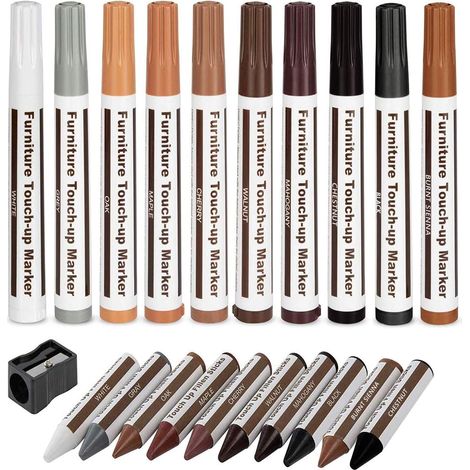 Set mit 21 Reparaturstiften für Holzmöbel, Ausbesserungsstiften und Wachsstiften mit Anspitzer für Flecken, Kratzer, Böden, Tische, Schreibtische, Bezüge und Leistenreparaturen