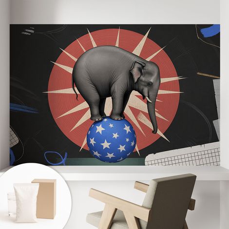 Papier peint intissé mural pour salon chambre à coucher tendance et originale - Colle incluse gratuite Éléphant de cirque 104x70 cm (1/5)