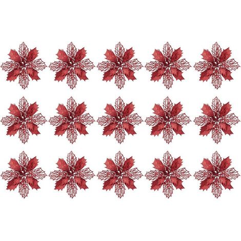 GDHZS- Lot de 60 Décorations à Paillettes de Noël, 9 cm Fleurs Artificielles Rouges Scintillantes, Décorations de Sapin de Noël (1/5)