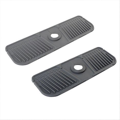 Lot de 2 Tapis de Robinet en Silicone Gris, Absorbeur d'Eau pour Évier, Protecteur Anti-Éclaboussures, Durable et Réutilisable (1/5)