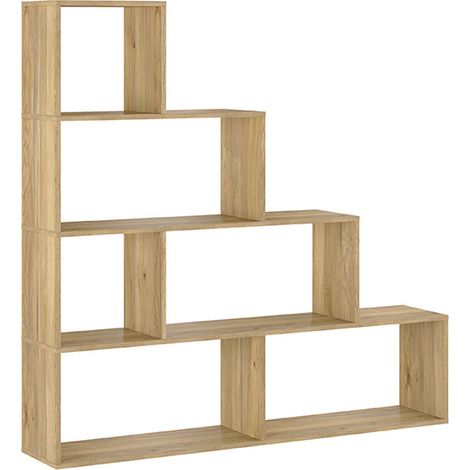 Pegane – Etagère escalier 6 compartiments en panneaux mélaminés chêne Mauvella – Longueur 144,9 cm – Profondeur 27,9 cm – Hauteur 143,3 cm (1/3)