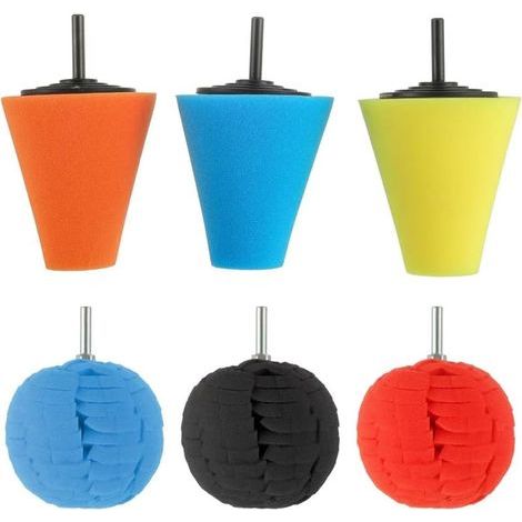 Set of 6 car wheel hub polishing sponges, 7.6 cm stem for wheel hub cleaning, metal polishing cone (1/5)