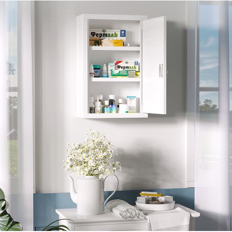 Armario botiquín de pared 30x14x46 cm blanco de acero con cerradura (1/5)