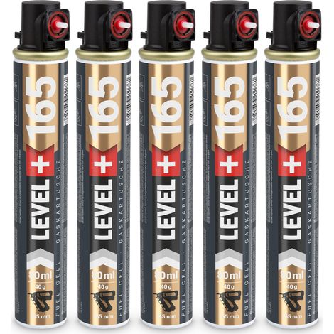 LEVEL+ Gaskartusche 165mm 80ml Fuel Cell Ersatzgas für Nagler L+165 ROT - 5 St.