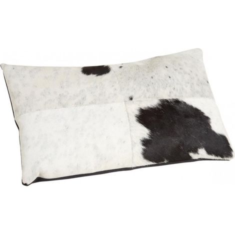 Coussin rectangulaire en peau de vache noir et blanc (1/4)