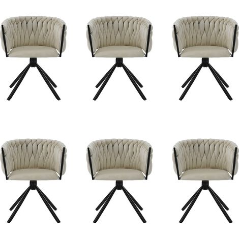 lot de 6 Chaise pivotante luxe velours beige, pieds métal, pour salon/chambre - Salle à manger design (1/5)