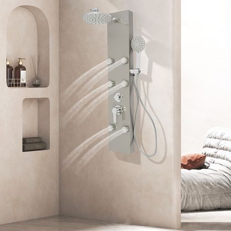 Sistema doccia con indicatore temperatura, set rubinetteria doccia con soffione doccia pioggia e supporti doccia a mano DE (1/5)