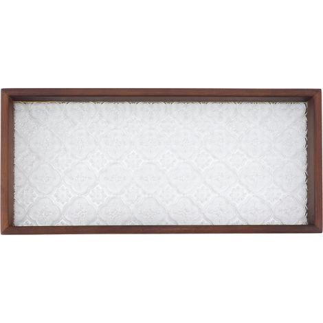 Plateau de service à thé rectangulaire en verre de noyer, en bois robuste pour gâteau, pain, petit déjeuner, collation, petite taille (1/5)