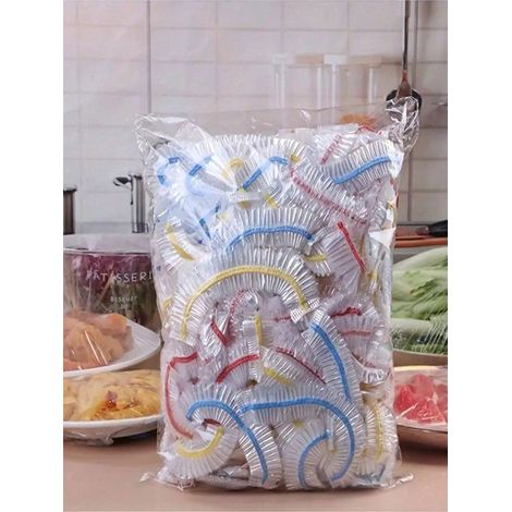 300pcs par sachet : Couvercles alimentaires jetables en plastique, emballages élastiques colorés pour conservation des aliments, adaptés aux assiettes — Sacs d'emballage et de rangement pour cuisine (1/4)