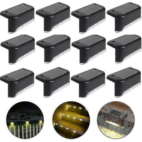 Lampe solaire étanche pour clôture, éclairage solaire pour terrasse, éclairage d'escalier, lampes solaires LED IP65 pour jardin, terrasses, escaliers et clôtures (blanc chaud-noir, lot de 12) (1/5)