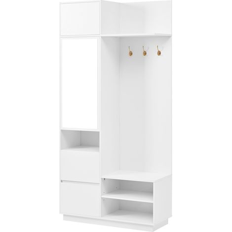 Recibidor compacto con espejo, banco y zapatero de MDF blanco HOMVRA (1/5)