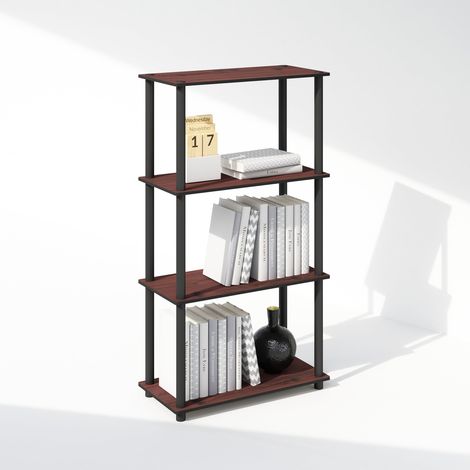 Bibliothèque 4 Niveaux avec étagère compacte Polyvalente, 29,5 x 60 x 110, pour Salon, Chambre, Bureau à Domicile, Cerisier foncé/Noir (1/5)