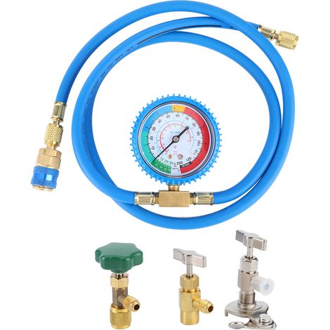 Ensemble ouvre-bouteille avec raccord rapide droit pour tuyau de charge de réfrigérant, compatible avec les fluides frigorigènes R134A, R22 et R12. (1/5)