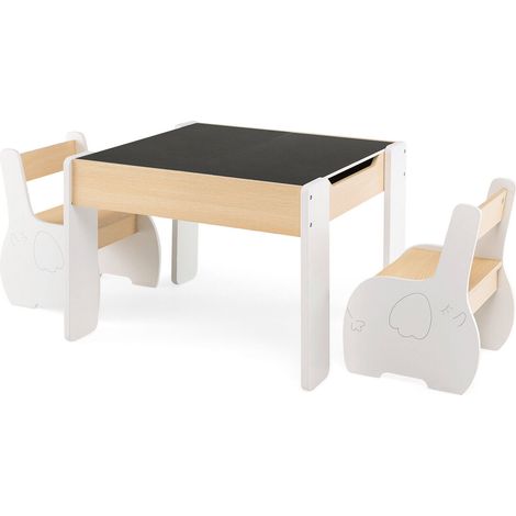 4-in-1 Wooden Activity Kids Table and Chairs with Storage and Detachable Blackboard-White (1/5)
