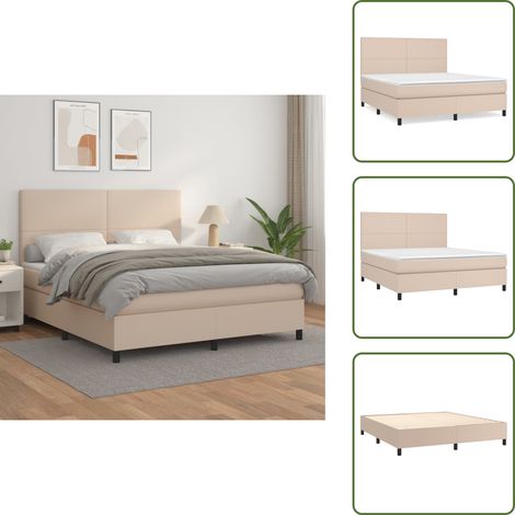 The Living Store Boxspringbett Matratze Cappuccino-Braun 160x200 cm Kunstleder - Boxspringbett - Betten - Doppelbett - Kunstlederbett - Kaputino Braun (1/5)