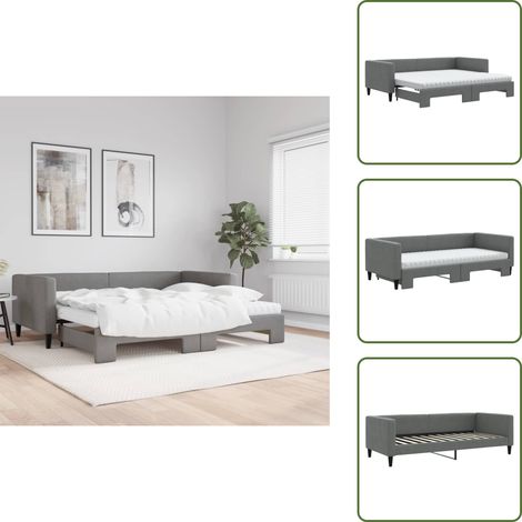 The Living Store Lit de jour avec gigogne et matelas gris foncé 90x200 cm tissu - Canapé Lit - Lit Gigogne - Lit Convertible - Meuble Multifonction - Literie