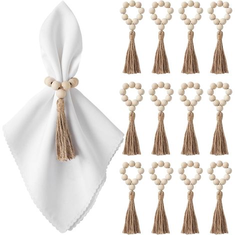 Juego de 12 servilleteros de madera con cuentas para decorar la mesa (servilletas no incluidas). (1/4)