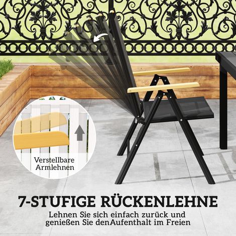 Ensemble de jardin pliant 6 places, table et 6 fauteuils, mobilier extérieur, assise, cadre aluminium, noir (1/4)