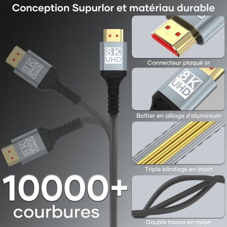 Cable Hdmi 5Mètres 10K 8K,Câble Hdmi 2.1 Ultra Haute Vitesse 10K 8K@60Hz 4K@120Hz 7680P Supporte Hdr10 Earc 3D Hdcp 2.2 & 2.3,Comp (1/5)