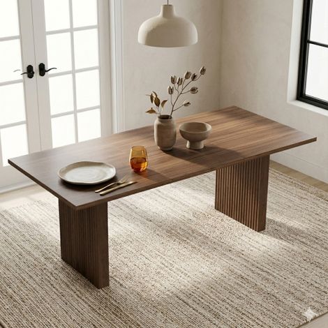 Table à manger extensible 140/200x90 cm avec coins carrés et plateau épais, table à manger oval noyer pour 6 à 8 personnes (1/5)