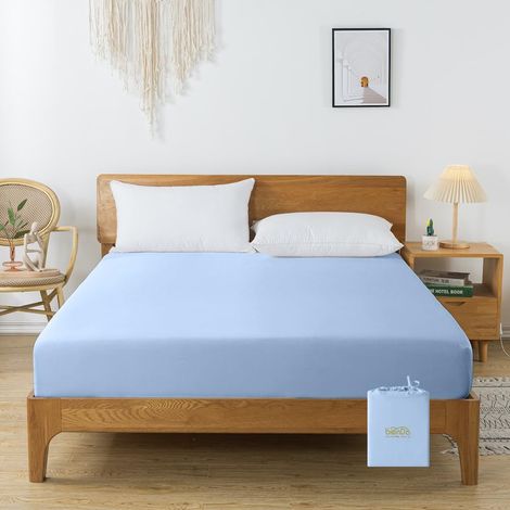 Drap Housse 90x200cm, 35cm Bonnet pour Matelas Épais, Bambou, Bleu (1/5)