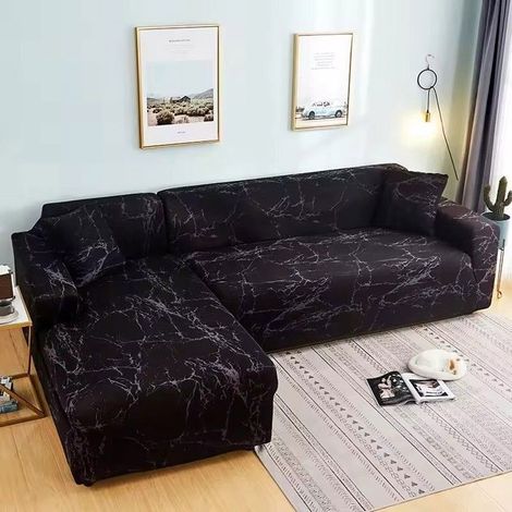 Housse de canapé d'angle,Extensible 2 Pieces 3 Places+2 Places,Revetement De Canape Forme De L Avec Accoudoirs (1/5)