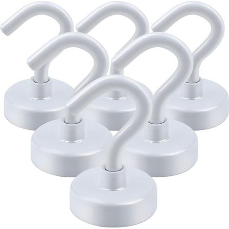 Crochets magnétiques (paquet de 6 blancs), crochets en S magnétiques robustes de 25 lb pour salle de classe, réfrigérateur, suspension, cabines, (1/5)