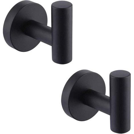 Gancho para toallas de baño de montaje en pared, ganchos de acero inoxidable SUS304 negro mate, perchero, soporte para toallas, almacenamiento, 2 piezas (1/4)